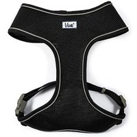 Black Ancol Viva mesh harness with adjustable straps and reflective trim, size 53-74cm, featuring a front label.