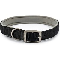 Black Ancol Viva dog collar, 45-54cm, with padded interior, metal buckle, and D-ring.