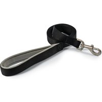 Black Ancol Viva padded snap lead, 25mm wide, with a silver metal clip and soft grey inner lining.