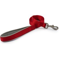 Red Ancol Viva padded snap lead, 25mm wide, with a silver metal clip and grey inner lining.