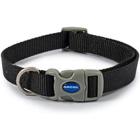 Black Ancol Viva Quick Fit dog collar, 20-30cm, with gray plastic buckle and metal D-ring.