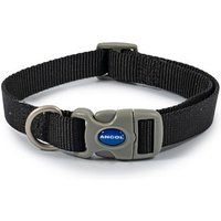 Black Ancol Viva Quick Fit dog collar, 30-50cm, with a gray buckle and metal D-ring.