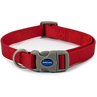 Red Ancol Viva Quick Fit dog collar, 30-50cm, with adjustable strap, plastic buckle, and metal D-ring.