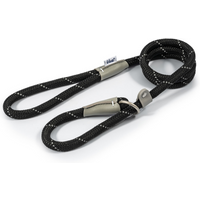 Black Ancol Viva Reflective Rope Slip, 1.5m x 12mm, with silver accents and reflective stitching.