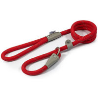 Red Ancol Viva reflective rope slip lead, 1.5m x 12mm, with grey metal fittings and looped handle.