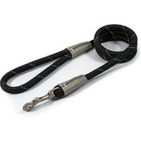 Black Ancol Viva rope snap lead with reflective stitching and metal clip, 12mm thickness.