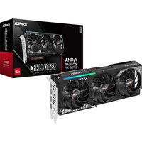 ASRock Radeon RX 9070 Challenger graphics card, black with triple fans, RGB lighting, and 16GB GDDR6 memory.