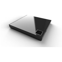 Black ASUS SBW-06D2X-U optical disc drive with sleek, glossy finish and compact square design.