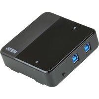 Black Aten US234 USB 3.2 Gen1 switch with two blue USB ports and sleek, compact design.