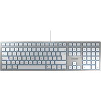 Silver and white Cherry KC 6000 Slim corded keyboard for Mac, featuring a sleek design with flat keys and numeric pad.