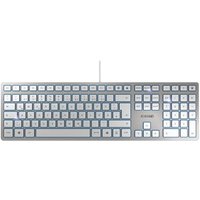 Silver and white slim USB keyboard with full-size layout, numeric keypad, and low-profile keys.