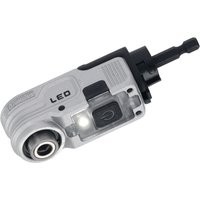 Dewalt right angle hex impact attachment with LED light, silver and black design, compact and ergonomic shape.