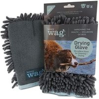 Henry Wag Pet Noodle Drying Glove Towel, gray microfiber with noodle-like texture, packaging shows a dog image.