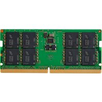 Green HP 32GB DDR5 SODIMM memory module with black chips and gold connectors.