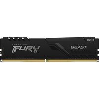 Black Kingston FURY Beast 16GB DDR4 memory module with silver logo and gold connectors.
