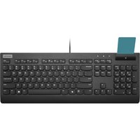 Black Lenovo Smartcard Wired Keyboard II with UK layout, numeric keypad, and smartcard slot on the top right.