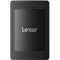 Black Lexar SL500 2TB USB Type-C SSD with textured edges and central Lexar logo.