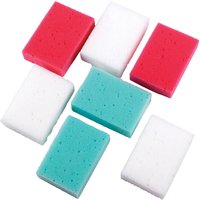 Set of seven rectangular Lincoln Economy Sponges in red, white, and teal, with a porous texture.