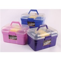 Purple Lincoln Grooming Kit with a clear lid, purple handle, and organized compartments.
