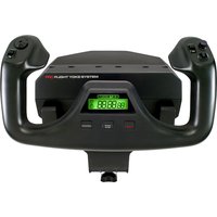 Black Logitech G Saitek PRO Flight Yoke System with LCD display, dual control handles, and programmable buttons.
