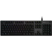 Black Logitech G512 Carbon mechanical keyboard with GX Brown switches and RGB backlighting.