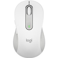 White Logitech Signature M650 L right-hand optical Bluetooth mouse with scroll wheel and logo on top.