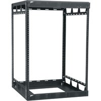 Black Middle Atlantic 14U freestanding rack cabinet with open frame and perforated edges.