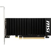 Black MSI GeForce GT 1030 graphics card with a low-profile design and a large heatsink covering the surface.