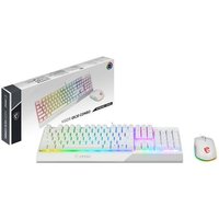 White MSI VIGOR GK30 keyboard and Clutch GM11 mouse with RGB lighting, UK layout, and 5000 DPI optical sensor.