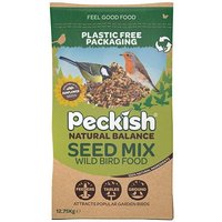 Peckish Natural Balance Seed Mix 12.75KG in eco-friendly packaging with bird illustrations.