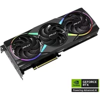 PNY GeForce RTX 5060 Ti OC graphics card with triple fans, RGB lighting, and 16 GB GDDR7 memory.