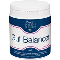 White Protexin Gut Balancer tub with blue label, horse graphic, and 400g text.