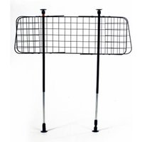 Black mesh dog guard with adjustable poles and suction cups for car travel by RAC.
