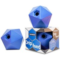 Blue geometric Red Gorilla Dripfeed toy with hexagonal facets, shown with packaging.