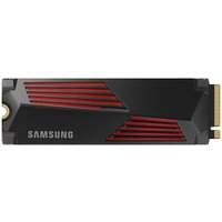 Samsung 990 PRO 4TB M.2 SSD with black casing, red accents, and gold connector.