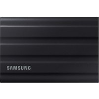 Black Samsung 4TB USB Type-C external SSD with sleek, ribbed design and Samsung logo on the front.