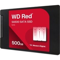 Black and red SanDisk WD Red SA500 SATA SSD, 2.5-inch, 7mm, 500GB capacity, with Western Digital logo.
