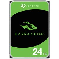 Seagate Barracuda 24TB HDD with green and black label, featuring a stylized fish logo and 7200 RPM speed.