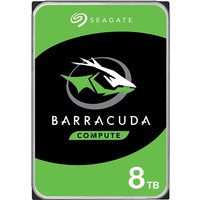Seagate Barracuda 8TB internal hard drive, green and black label, 5400 RPM, 256 MB cache, silver casing.