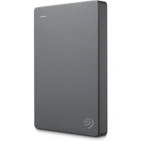 Gray Seagate Basic external hard drive 5 TB with sleek rectangular design and subtle logo on the corner.