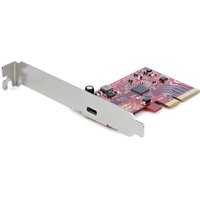 Red PCIe card with USB-C port, silver bracket, and visible circuitry, labeled "StarTech.com 1-Port USB 3.2 Gen 2x2."