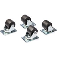 Set of four black and silver heavy-duty casters for server racks, featuring sturdy wheels and metal mounting plates.