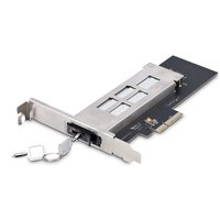 StarTech.com mobile rack with silver PCIe x4 tray, black NVMe SSD slot, tool-less design, and key lock with two keys.