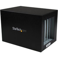 Black StarTech.com PCI Express to 4 Slot PCI Expansion System with visible slots and logo on the side.