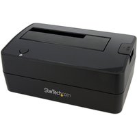 Black StarTech USB 3.0 to SATA docking station with top-loading bay and power button on the front.