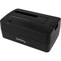 Black StarTech USB 3.1 to SATA docking station with top-loading bay and single button on the side.