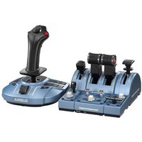 Black and grey Thrustmaster TCA joystick with engine control lever, Airbus Edition, for PC and Xbox.