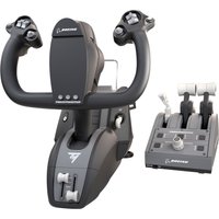 Black and grey Thrustmaster TCA yoke and throttle quadrant with Boeing branding for PC and Xbox consoles.