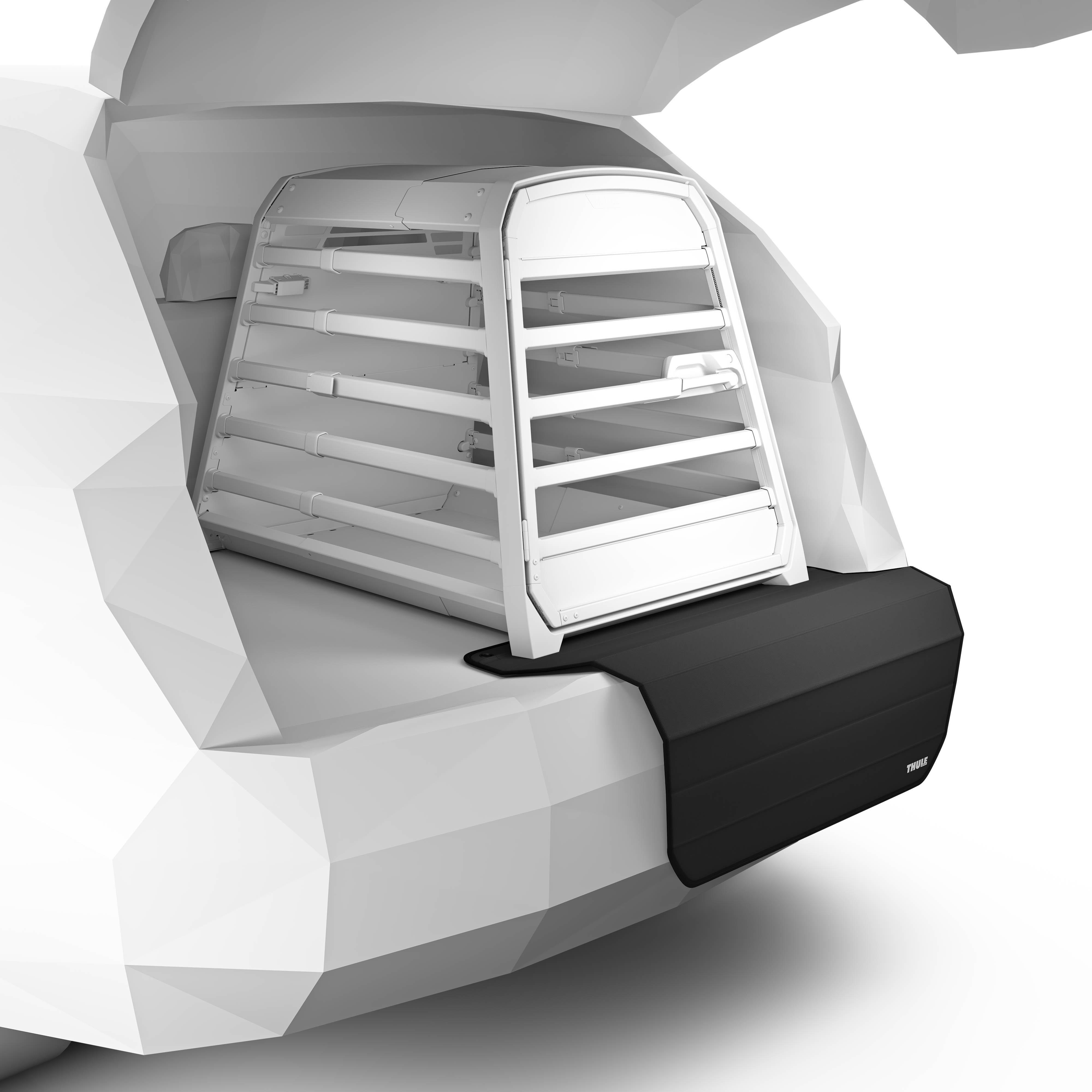 Black Thule Bumper Protector Standard on vehicle rear bumper, featuring a textured surface and sleek design.