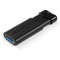 Black Verbatim PinStripe USB 3.0 drive, 256GB, with retractable connector and textured grip.
